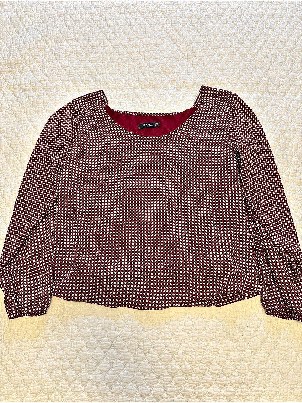 Femme Polka Dot Long Sleeve Blouse in Red & Black Like New